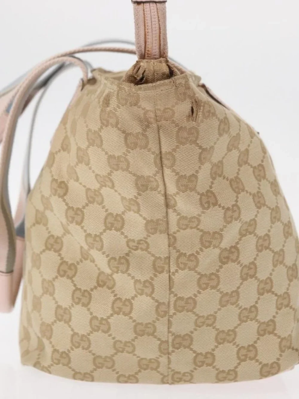 GUCCI GG Canvas Sherry Line Tote Bag Beige Pink 131230 Auth 152017